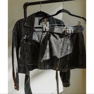 Gray Moto Corduroy Belted Jacket